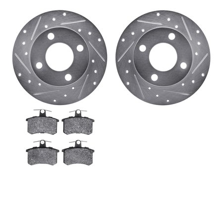 DYNAMIC FRICTION CO 7602-73008, Rotors-Drilled and Slotted-Silver with 5000 Euro Ceramic Brake Pads, Zinc Coated 7602-73008